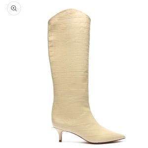 Schutz Maryana Lo Crocodile-Embossed Leather Boot (almond buff)